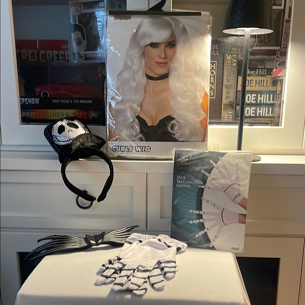 Jack Skellington Halloween Costume Lot NEW White Wig, NEW Gloves and More…